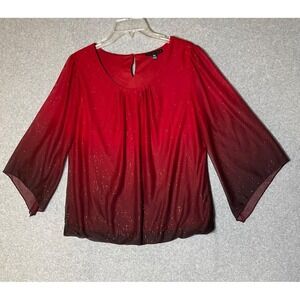 Sara Michelle Top XL Petite Red Celestial Ombre Holiday New Year Christmas Party